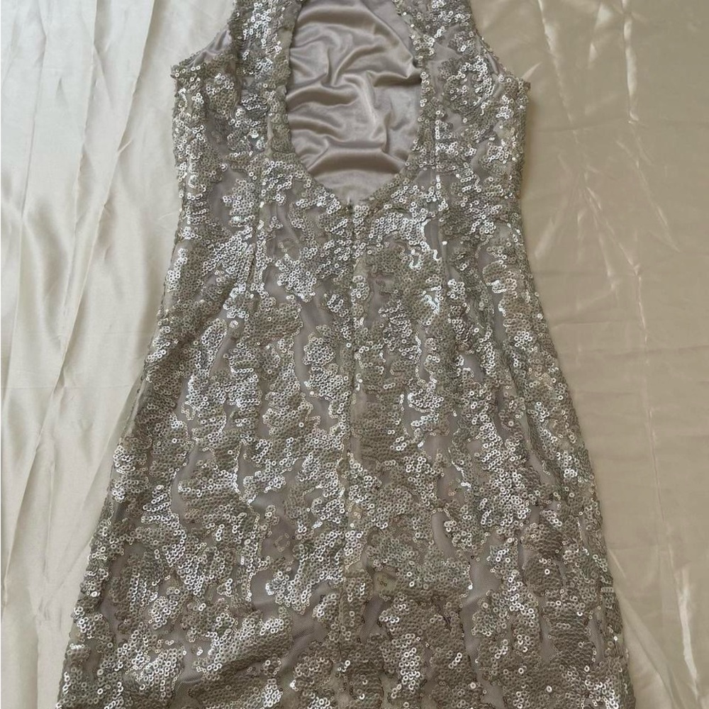 Cache Silver Sequin Cocktail Mini Dress - image 2